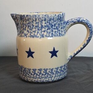Roseville Spongeware Workshop Of Gerald E. Henn Pottery Pitcher 5 in EUC Blue...